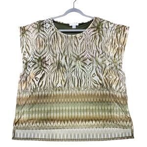 Christopher & Banks XL Plus Size Bejeweled Capped Sleeve Mesh Top Earth Tones
